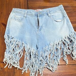 Light Blue Frayed Jean Shorts